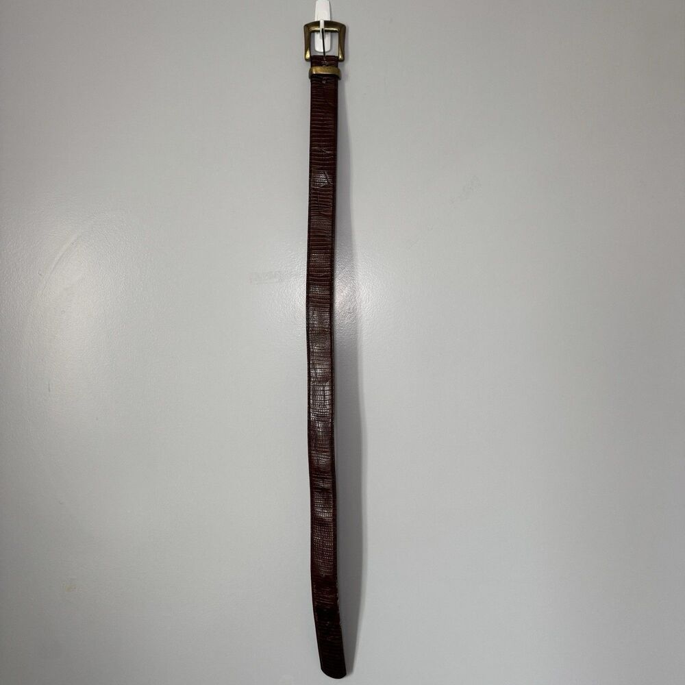 Vintage Snakeskin Embossed Genuine Leather Belt Gold Hardware Brown Sz 12